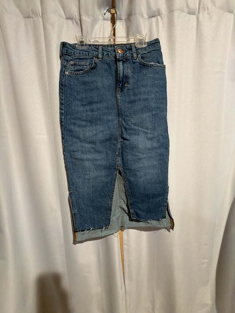 Zara Z1975 Denim Front Slit Midi Skirt Size S